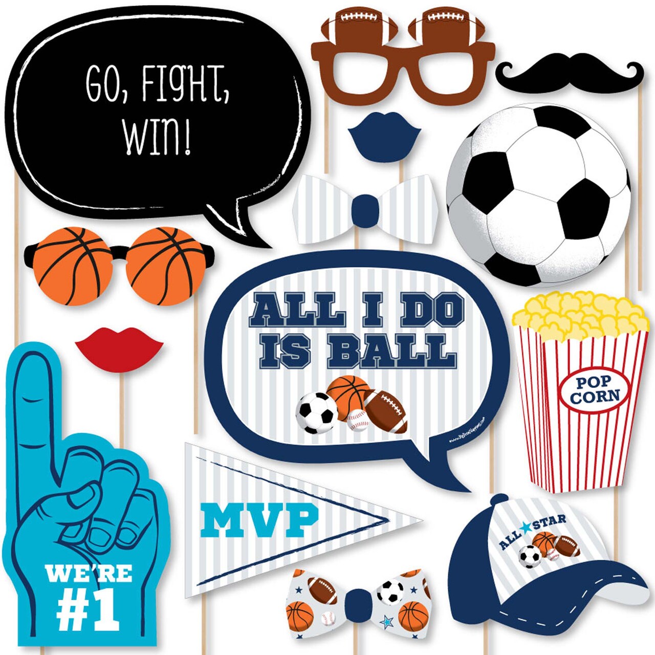 Big Dot of Happiness Go, Fight, Win - Sports - Baby Shower or Birthday Party Photo Booth Props Kit - 20 Count